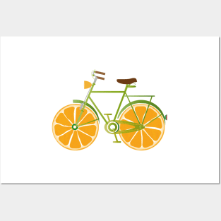 funny green bike with slices of orange wheels Posters and Art